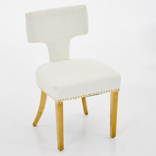 Load image into Gallery viewer, Mid Century Modern Dining Chairs Set Of 2, Farmhouse Chenille Fabric Upholstered Accent Chair Curved Backrest With Copper Nails Around,Kitchen Chairs With Golden Stainless Steel Plating Legs, Beige
